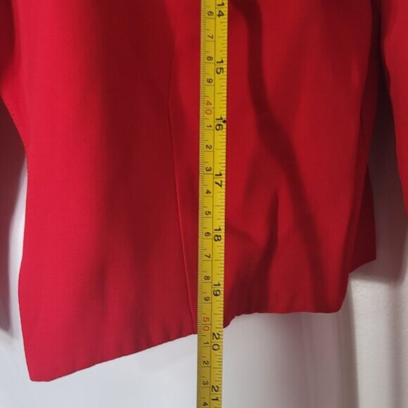 Sophisticate Vintage Red Open Front Cropped Gold Buttons Blazer Jacket Plus Size - Picture 6 of 8